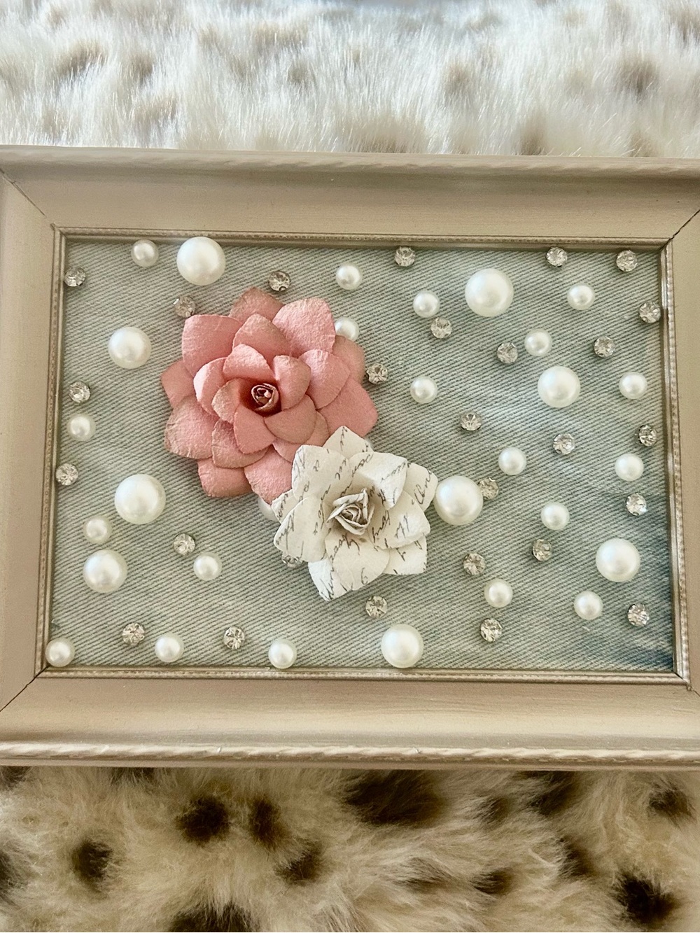 Pink & White Floral Pearl And Rhinestone Wall Art - Home Accents Picture Frame